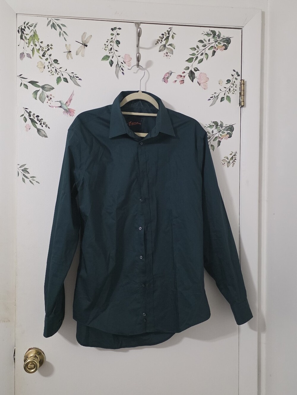 Men's EGARA Long-Sleeve Dark GREEN Dress Shirt